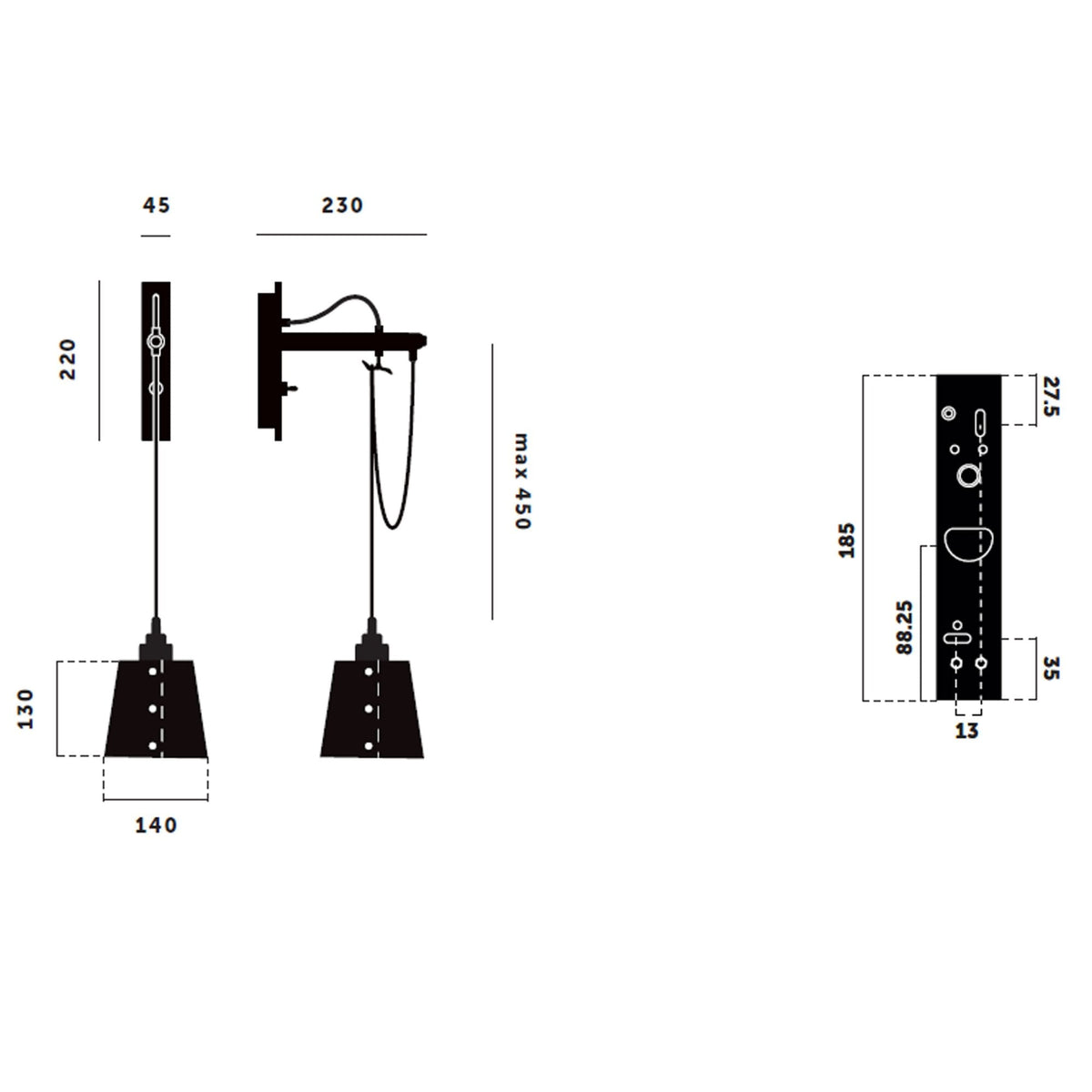 Hooked Small Switched Wall Light in Graphite and Steel Finish