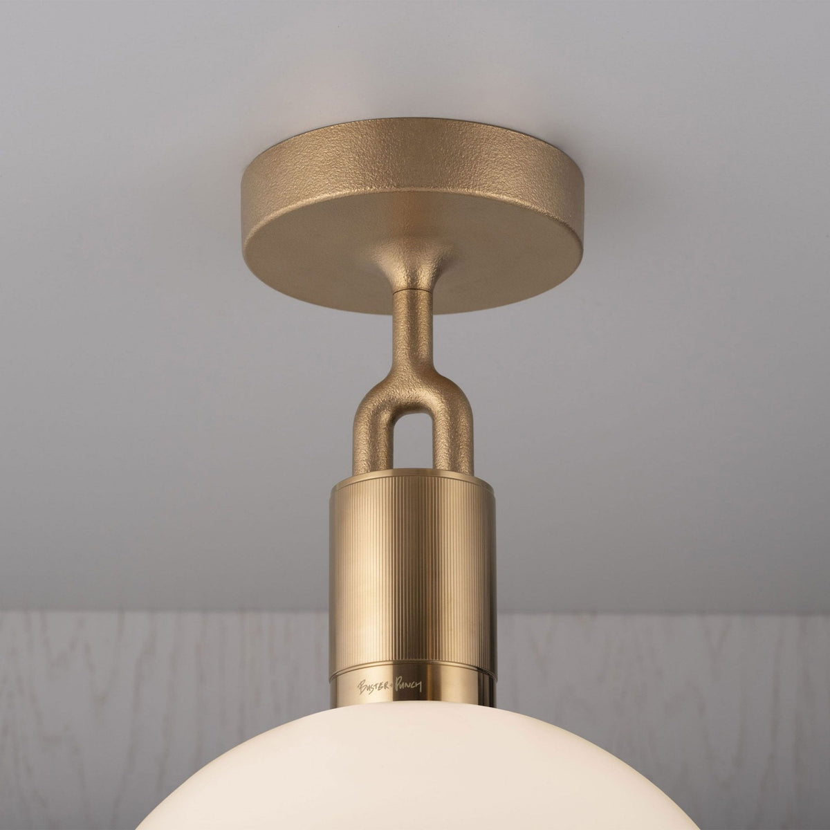 Forked Ceiling Light in a Brass Finish with Large Opal Globe