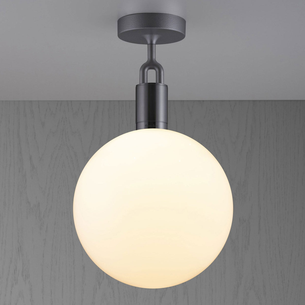 Forked Ceiling Light in a Gun Metal Finish with Large Opal Globe
