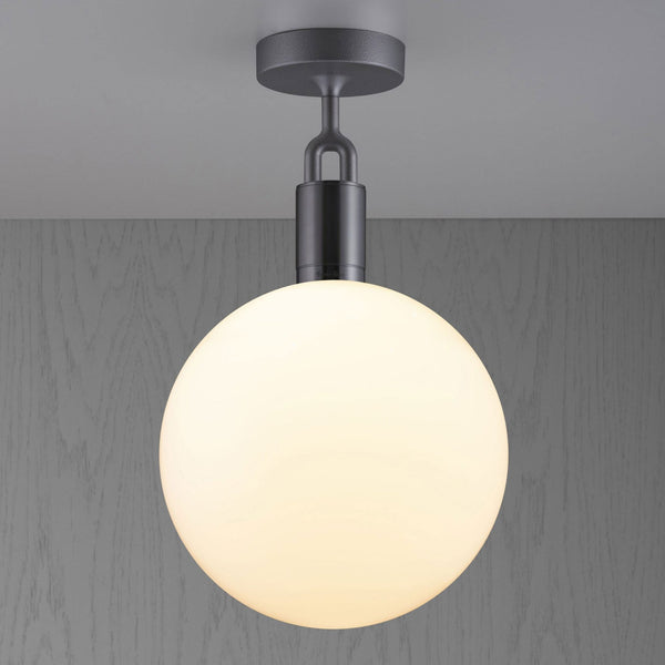 Forked Ceiling Light in a Gun Metal Finish with Large Opal Globe
