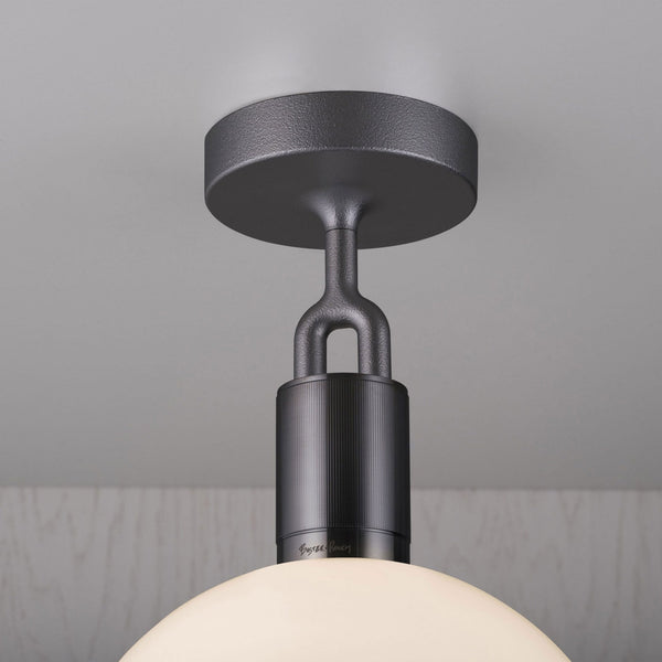 Forked Ceiling Light in a Gun Metal Finish with Large Opal Globe