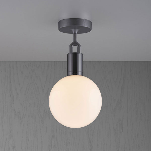Forked Ceiling Light in a Gun Metal Finish with Medium Opal Globe