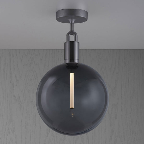 Forked Ceiling Light in a Gun Metal Finish with Large Smoked Globe