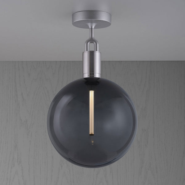 Forked Ceiling Light in a Steel Finish with Large Smoked Globe
