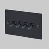 Four Gang 2-Way Light Switch in Black with Knurled Toggles