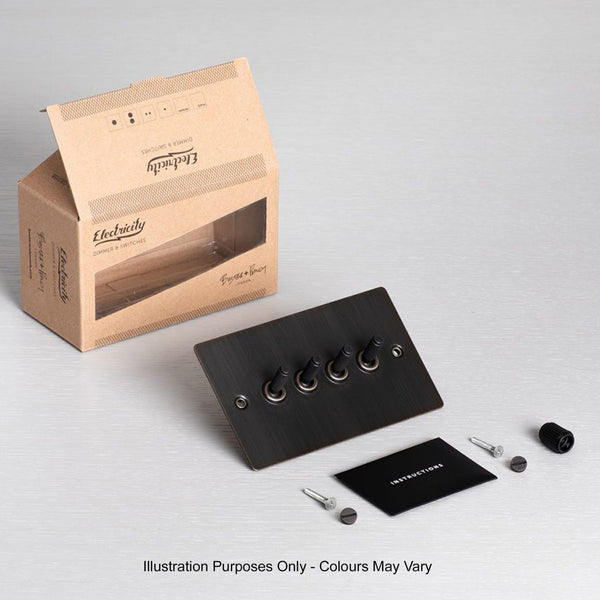 Four Gang 2-Way Light Switch in Steel with Knurled Toggles