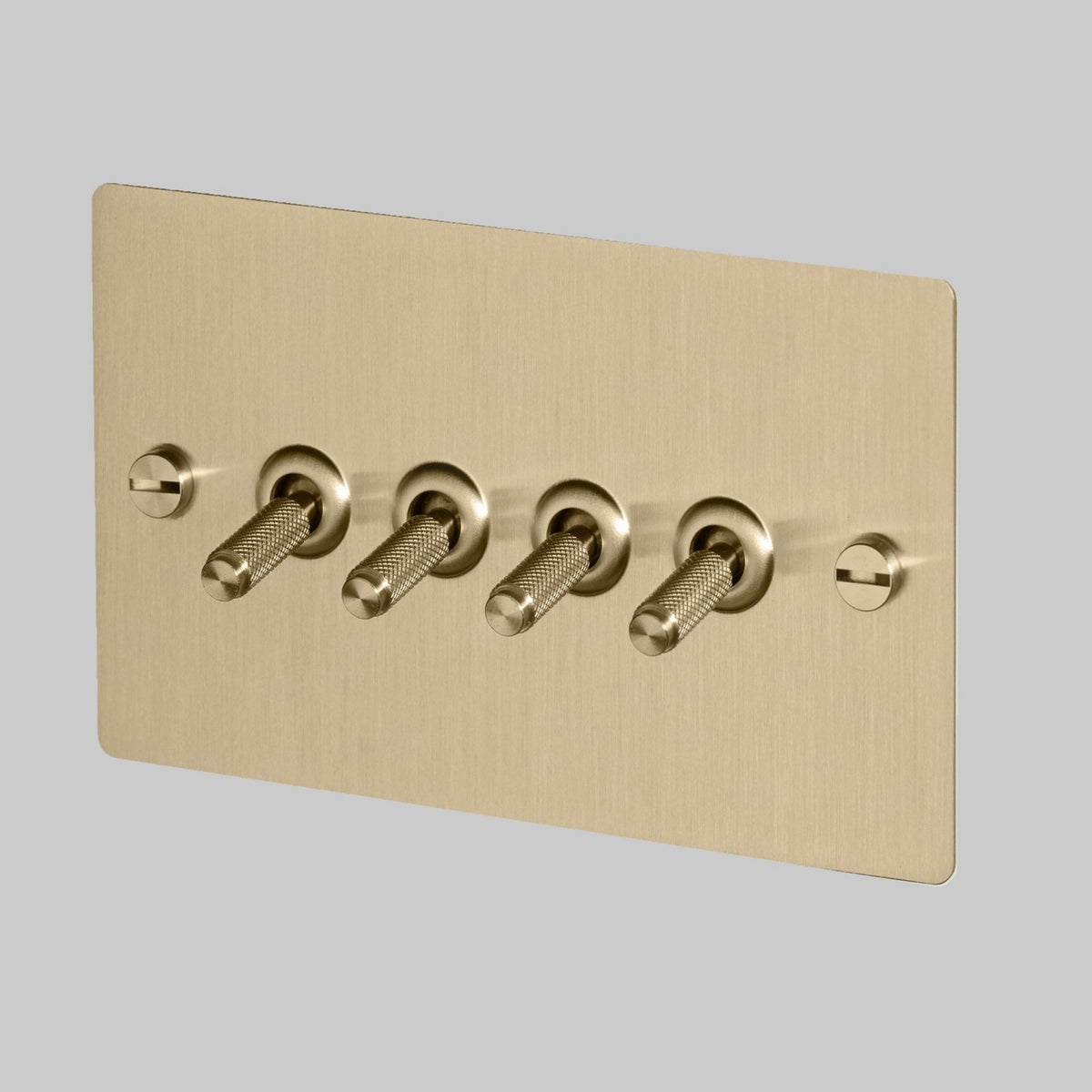 Four Gang 2-Way Light Switch in Solid Brass with Knurled Toggles