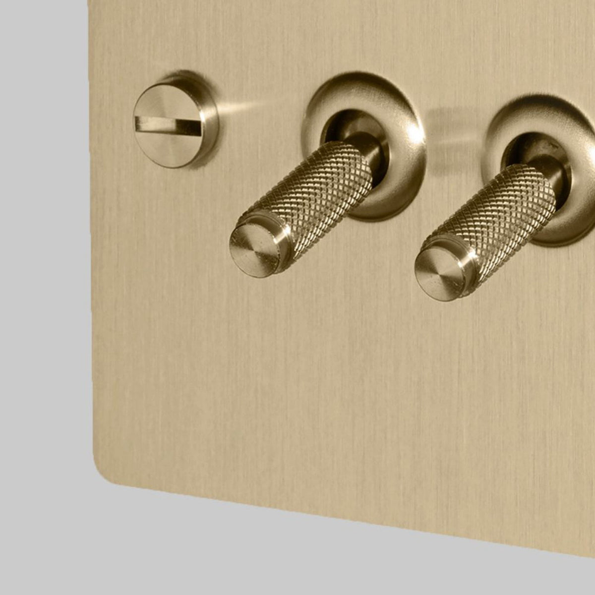 Four Gang 2-Way Light Switch in Solid Brass with Knurled Toggles