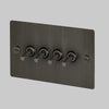 Four Gang 2-Way Light Switch in Smoked Bronze with Knurled Toggles