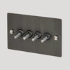 Four Gang 2-Way Light Switch in Smoked Bronze & Steel with Knurled Toggles