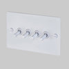 Four Gang 2-Way Light Switch in White with Knurled Toggles