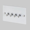 Four Gang 2-Way Light Switch in White & Steel with Knurled Toggles