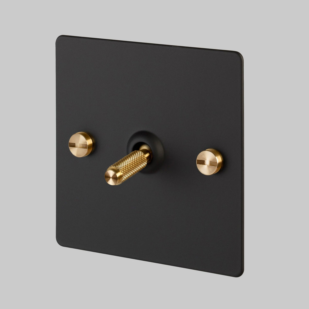 One Gang 3-Way Intermediate Light Switch in Black & Brass with Knurled Toggle