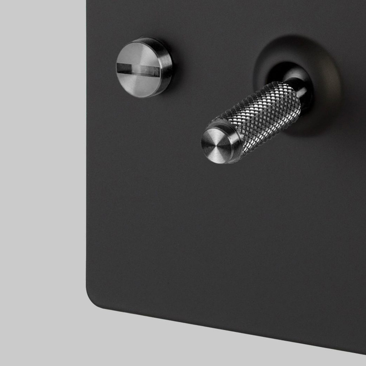 One Gang 3-Way Intermediate Light Switch in Black & Steel with Knurled Toggle