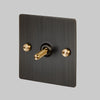 One Gang 3-Way Intermediate Light Switch in Smoked Bronze & Brass with Knurled Toggle
