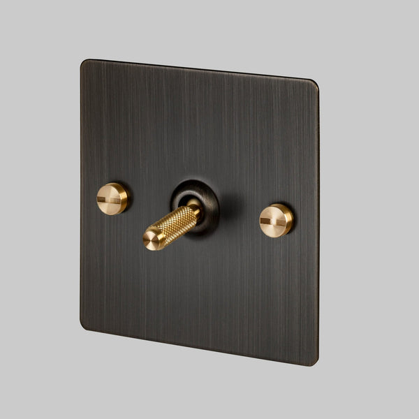 One Gang 3-Way Intermediate Light Switch in Smoked Bronze & Brass with Knurled Toggle