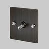 One Gang 3-Way Intermediate Light Switch in Smoked Bronze & Steel with Knurled Toggle
