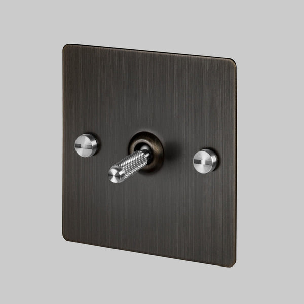 One Gang 3-Way Intermediate Light Switch in Smoked Bronze & Steel with Knurled Toggle