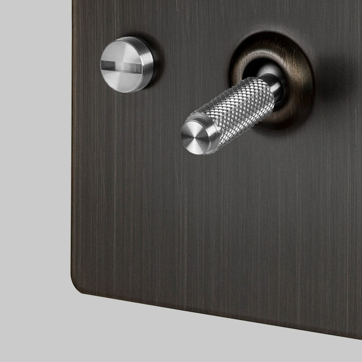 One Gang 3-Way Intermediate Light Switch in Smoked Bronze & Steel with Knurled Toggle