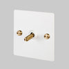 One Gang 3-Way Intermediate Light Switch in White & Brass with Knurled Toggle