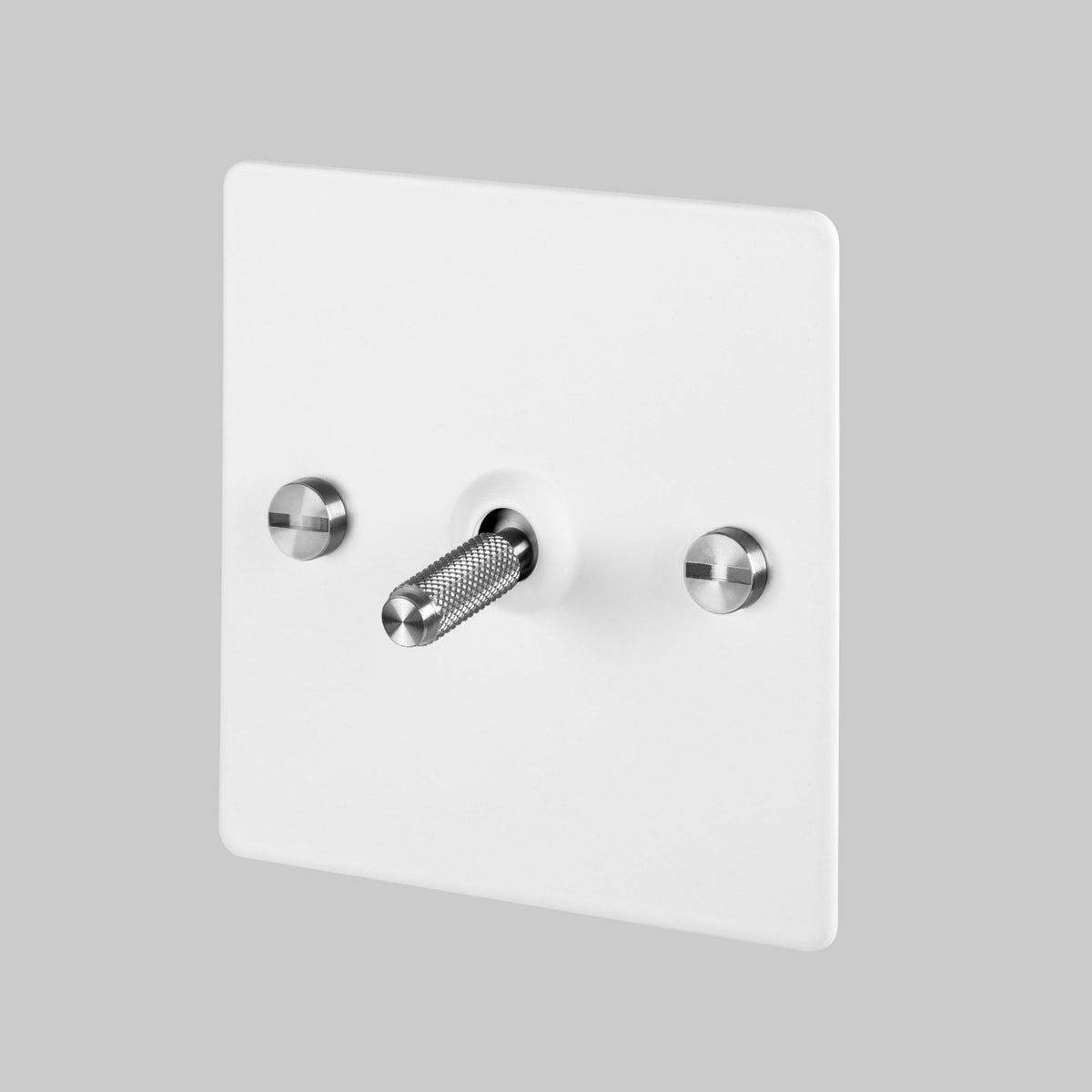 One Gang 3-Way Intermediate Light Switch in White & Steel with Knurled Toggle