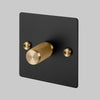 One Gang 2-Way Dimmer Light Switch in Black & Brass with Knurled Knob