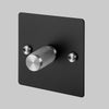 One Gang 2-Way Dimmer Light Switch in Black & Steel with Knurled Knob