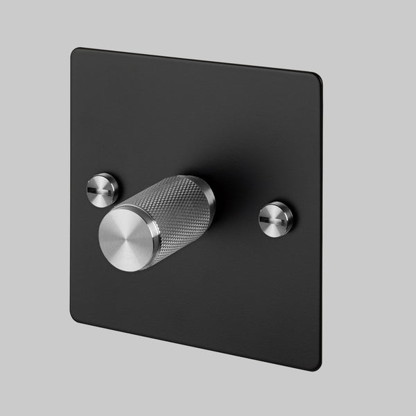 One Gang 2-Way Dimmer Light Switch in Black & Steel with Knurled Knob