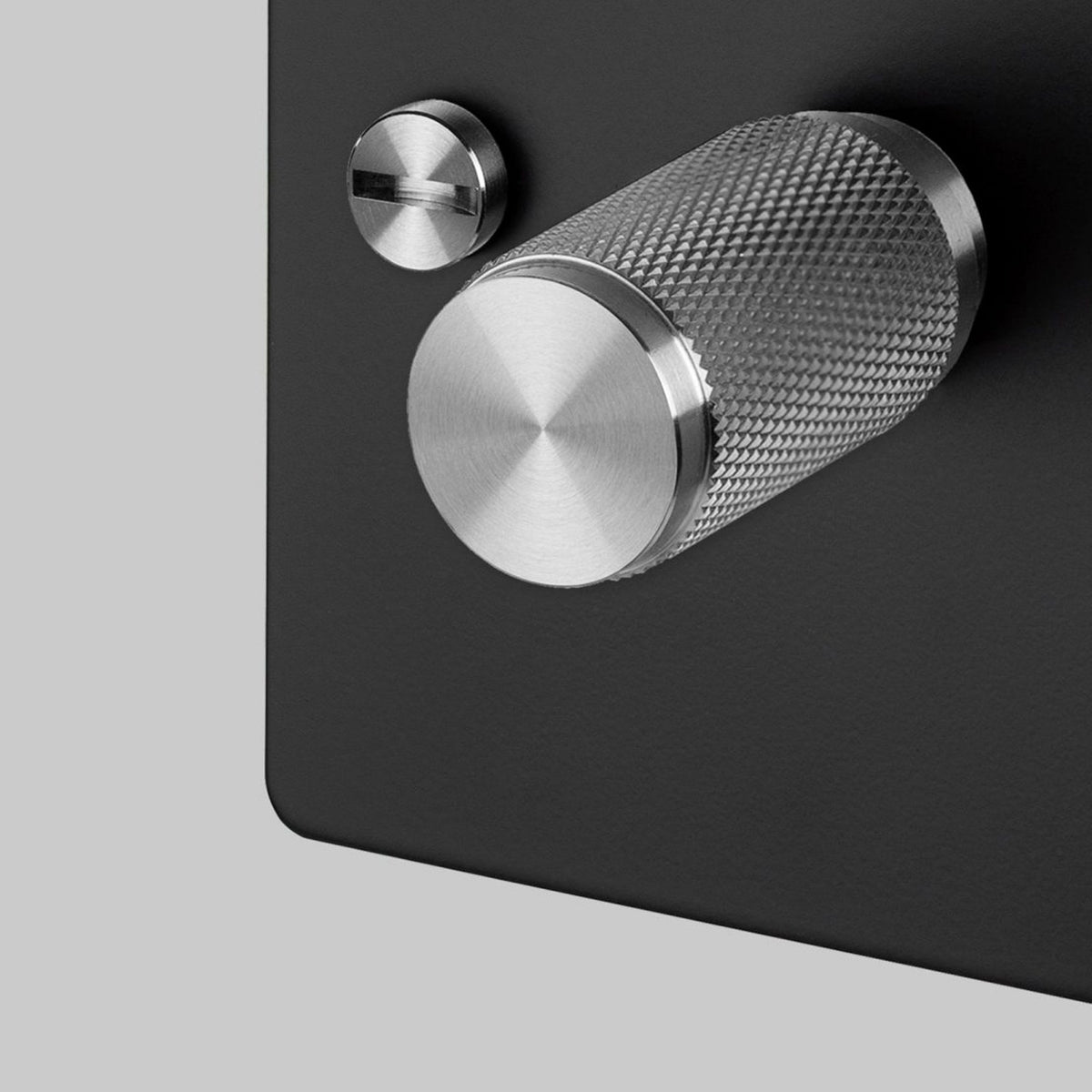 One Gang 2-Way Dimmer Light Switch in Black & Steel with Knurled Knob