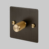 One Gang 2-Way Dimmer Light Switch in Smoked Bronze & Brass with Knurled Knob