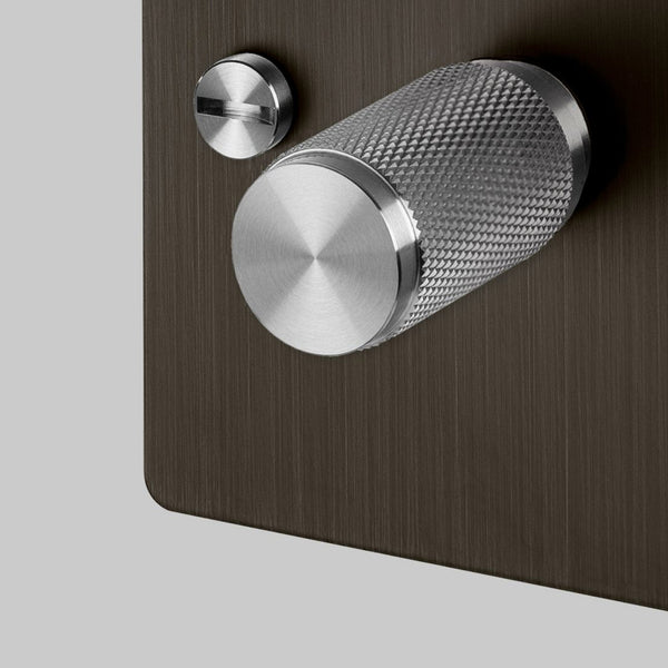 One Gang 2-Way Dimmer Light Switch in Smoked Bronze & Steel with Knurled Knob