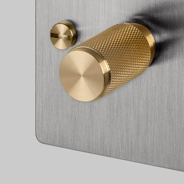 One Gang 2-Way Dimmer Light Switch in Steel & Brass with Knurled Knob