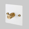 One Gang 2-Way Dimmer Light Switch in White & Brass with Knurled Knob
