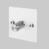 One Gang 2-Way Dimmer Light Switch in White & Steel with Knurled Knob