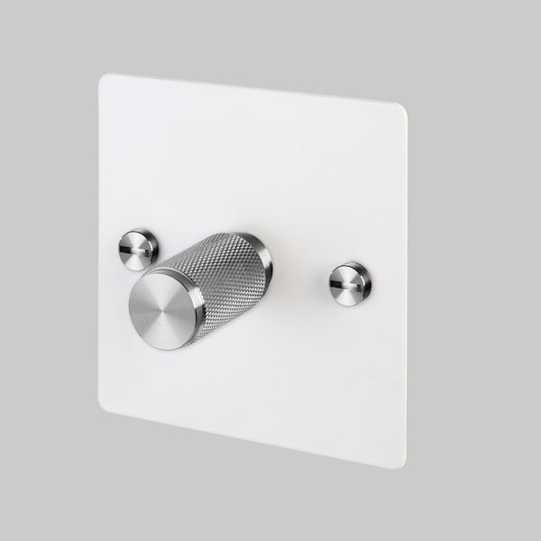 One Gang 2-Way Dimmer Light Switch in White & Steel with Knurled Knob
