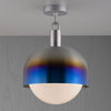 Forked Shade Ceiling Light in a Burnt Steel Finish with Large Opal Globe