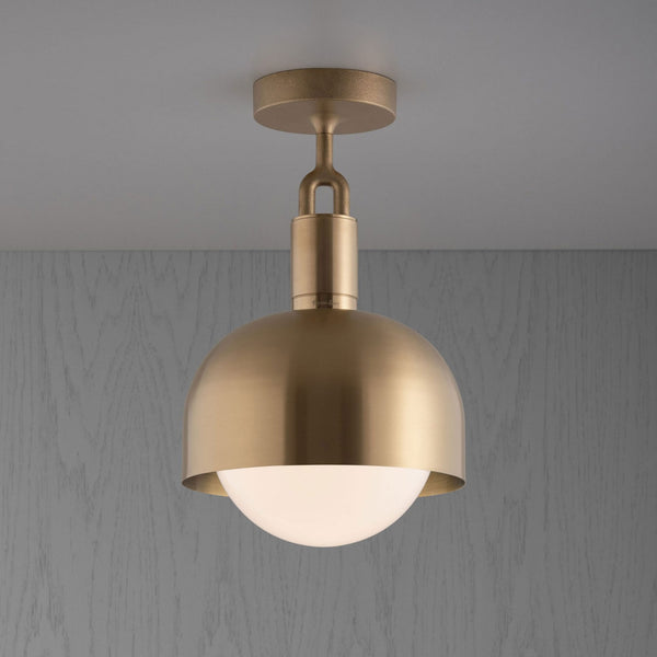 Forked Shade Ceiling Light in a Brass Finish with Medium Opal Globe
