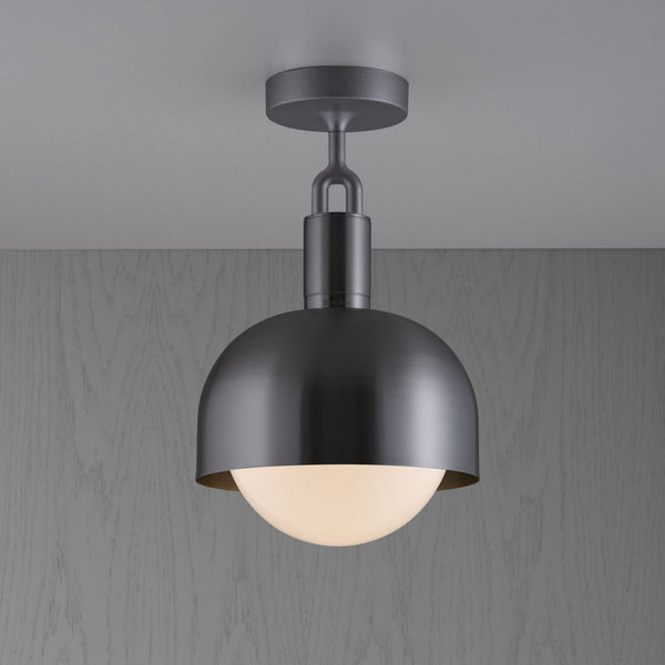 Forked Shade Ceiling Light in a Gun Metal Finish with Medium Opal Globe
