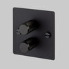 Two Gang 2-Way Dimmer Light Switch in Black with Knurled Knobs