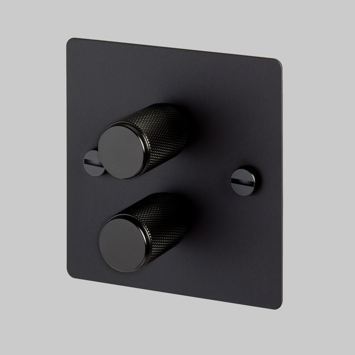 Two Gang 2-Way Dimmer Light Switch in Black with Knurled Knobs
