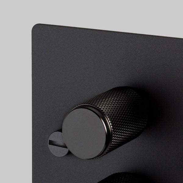 Two Gang 2-Way Dimmer Light Switch in Black with Knurled Knobs