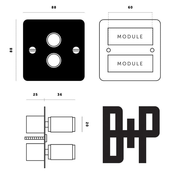 Two Gang 2-Way Dimmer Light Switch in Smoked Bronze with Knurled Knobs