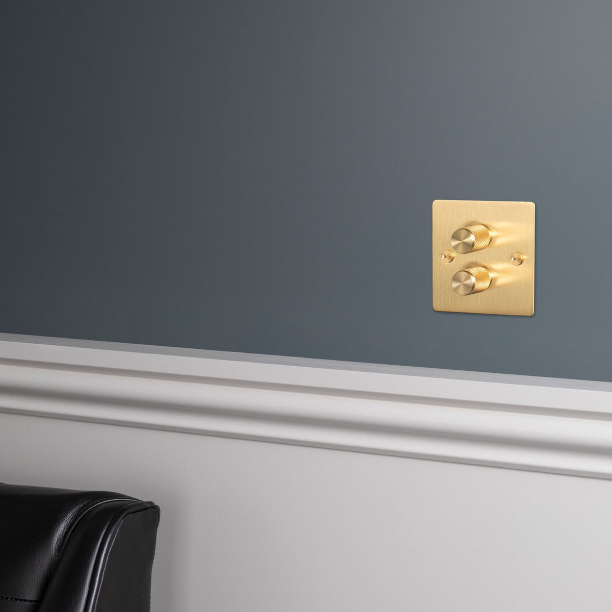 Two Gang 2-Way Dimmer Light Switch in Solid Brass with Knurled Knobs