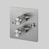 Two Gang 2-Way Dimmer Light Switch in Steel with Knurled Knobs