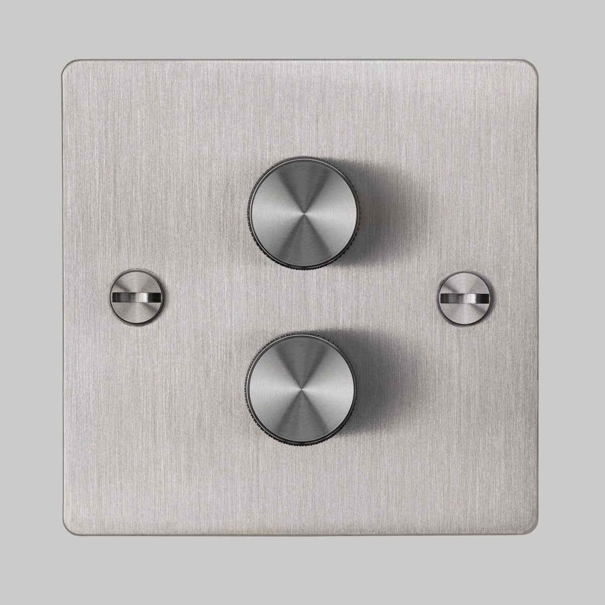 Two Gang 2-Way Dimmer Light Switch in Steel with Knurled Knobs