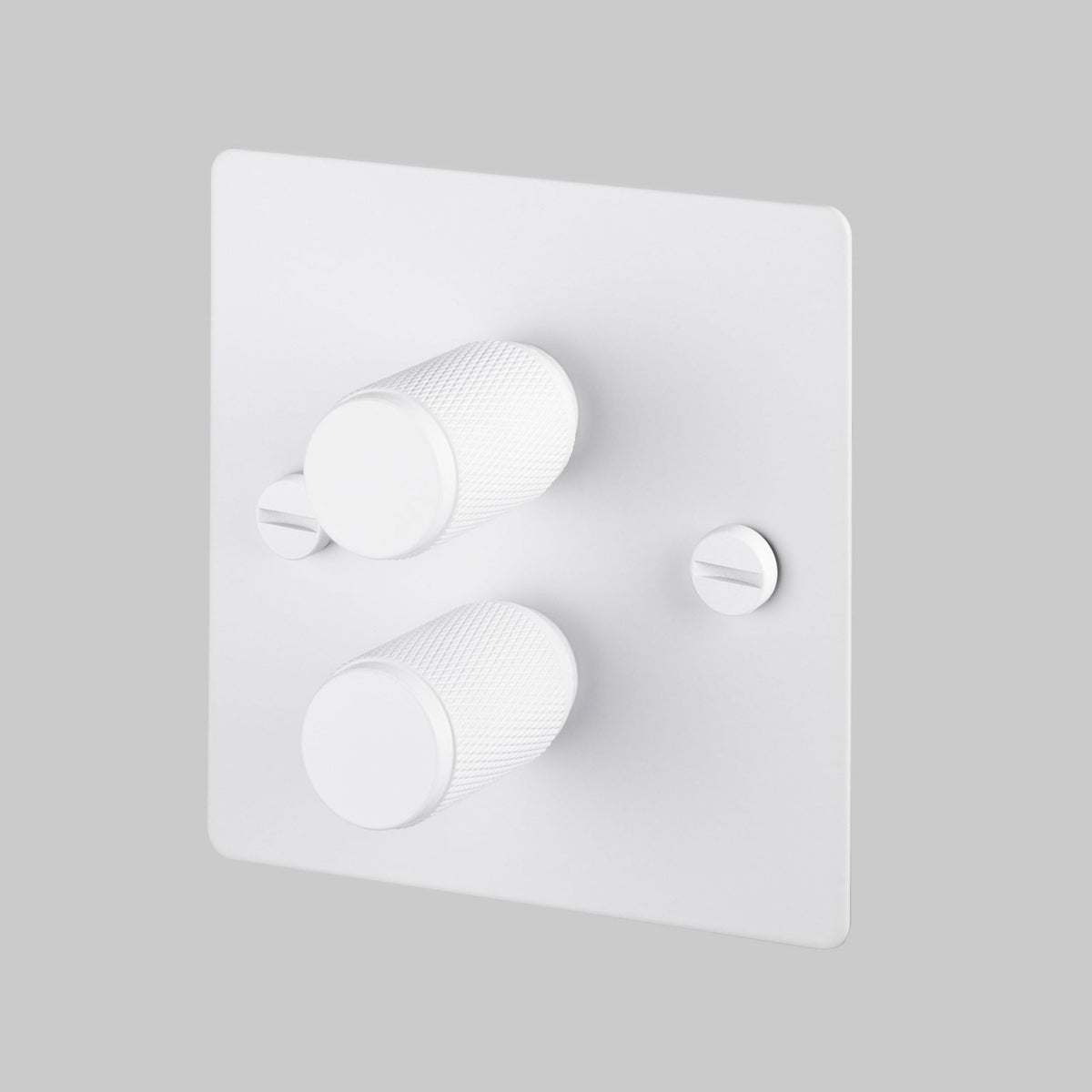 Two Gang 2-Way Dimmer Light Switch in White with Knurled Knobs