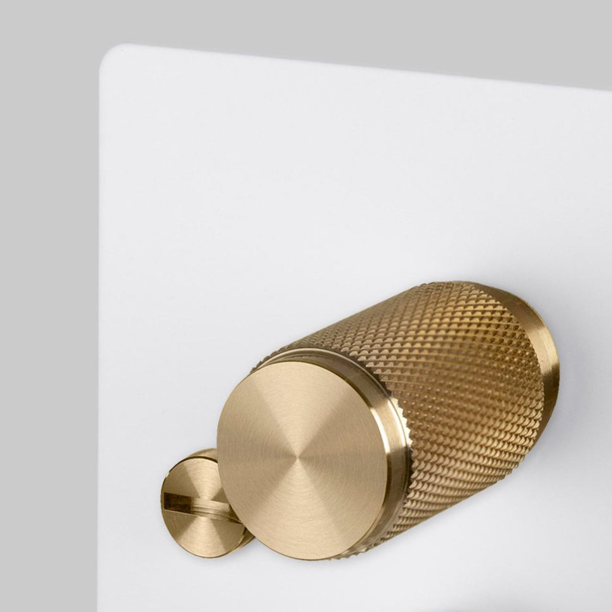 Two Gang 2-Way Dimmer Light Switch in White & Brass with Knurled Knobs