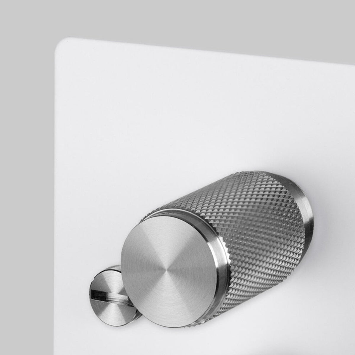 Two Gang 2-Way Dimmer Light Switch in White & Steel with Knurled Knobs