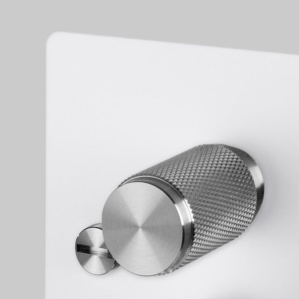 Two Gang 2-Way Dimmer Light Switch in White & Steel with Knurled Knobs