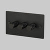 Three Gang 2-Way Dimmer Light Switch in Black with Knurled Knobs
